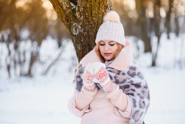 Beautiful smiling woman winter portrait