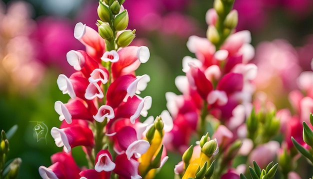 Beautiful snapdragon flowers blooming in garden at spring day