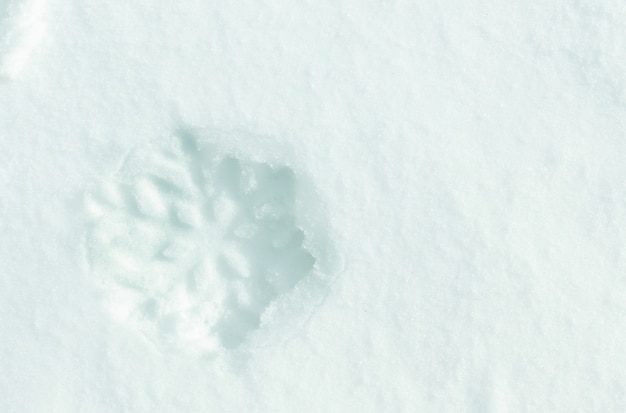 Beautiful snowflake shape on natural snowdrift, close up