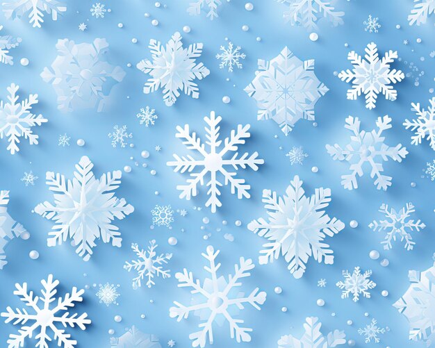 Photo beautiful snowflakes of various shapes floating against a soft blue background in winter