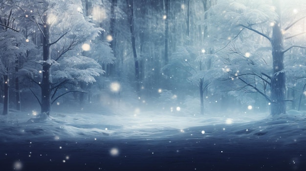 Beautiful snowy forest and abstract shiny light