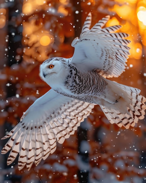 Beautiful Snowy owl in flight