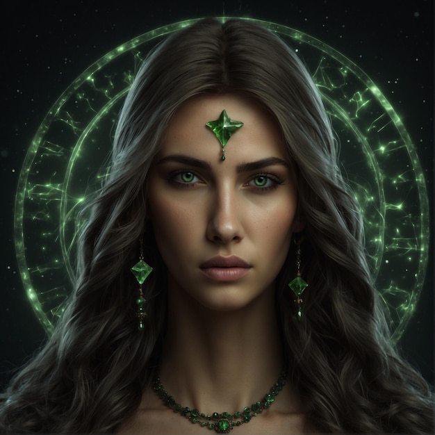 Beautiful sorceress with green eyes