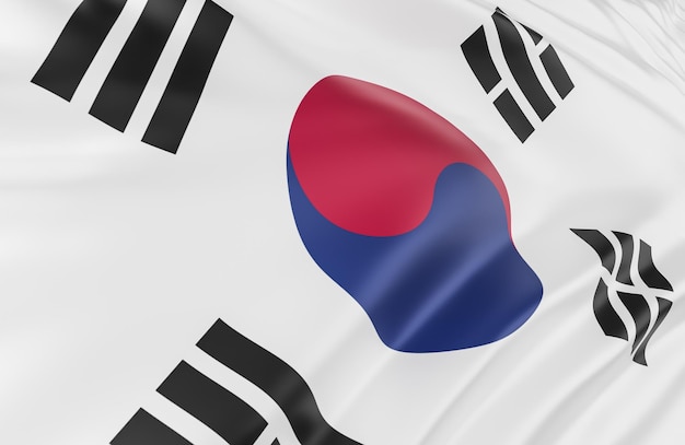 Beautiful South Korea Flag Wave Close Up on banner background with copy space.,3d model and illustration.