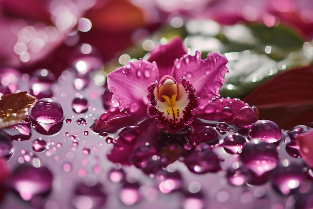 Beautiful spa background with orchid flowers and drops of water