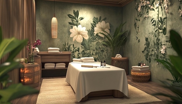 A beautiful spa center in a decorated room