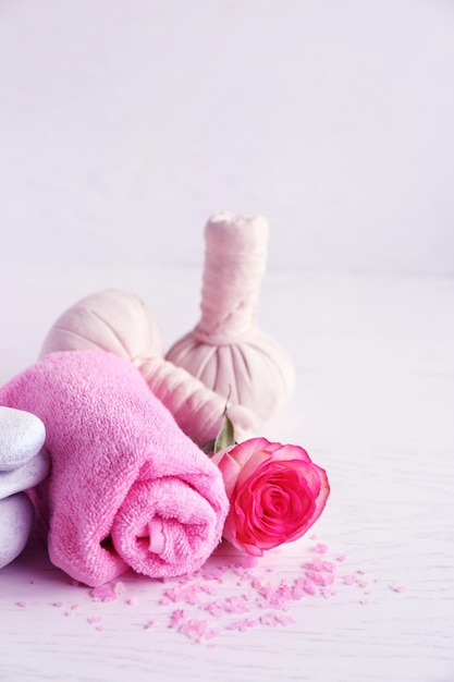 Beautiful spa composition on wooden table