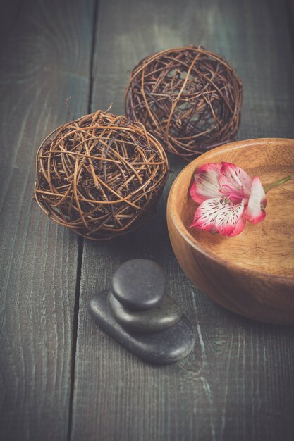 Beautiful spa setting with flower