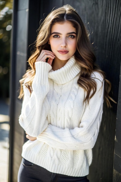 Photo beautiful spanish girl in white sweater