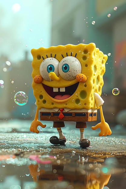 Photo beautiful spongebob isolated on blur background