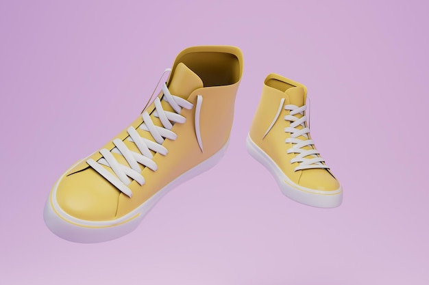 beautiful sports shoes for any outfit. yellow sneakers on a purple background