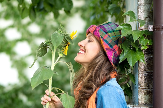 Beautiful spring or autumn woman outdoors portrait