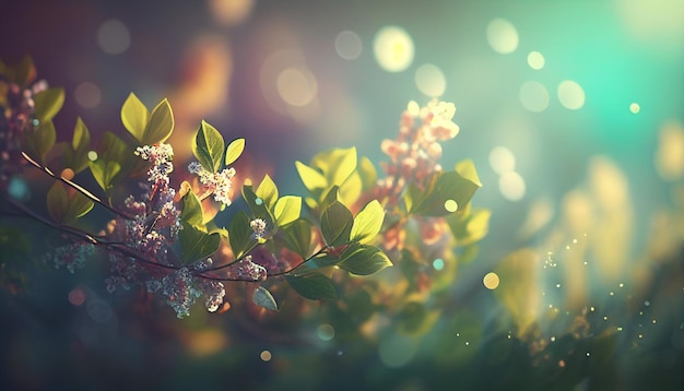 Beautiful Spring background with bokeh 3d rendering Generative AI