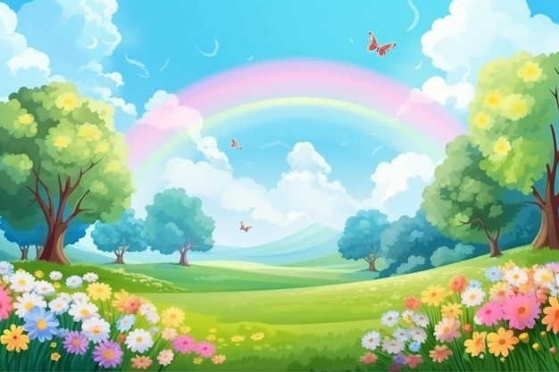 Beautiful spring background with rainbow