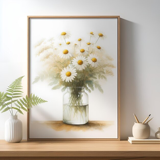 Beautiful spring bouquet of daisies in a vase on the table Spring summer concept