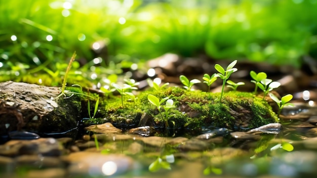 beautiful spring detailed close up stream of fresh w