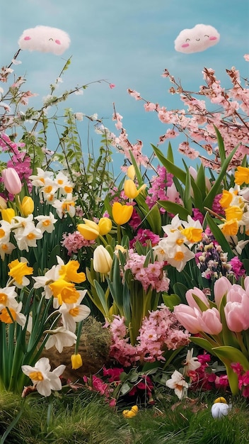 Beautiful spring flowers composition with copy space