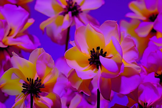 Beautiful spring flowers on a dark purple background Closeup