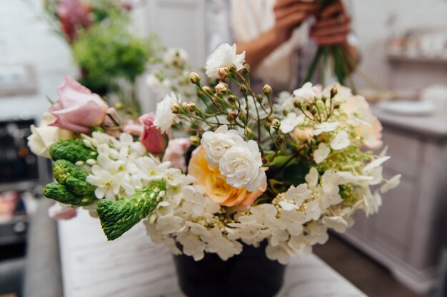 Beautiful spring flowers in glass vases