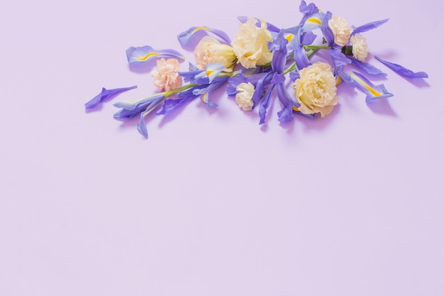 Beautiful spring flowers on purple background