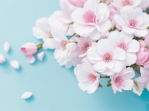 Beautiful Spring Pink Flowers on Blue Pastel Tapestry