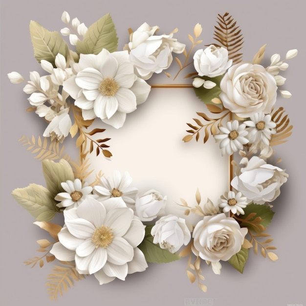 Beautiful Square floral frame white background Generative AI image weber