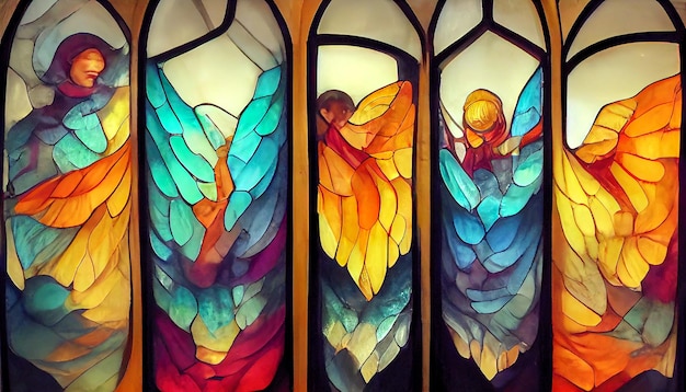 Beautiful stained glass windows with angels