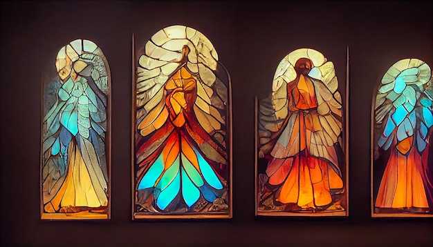 Beautiful stained glass windows with angels