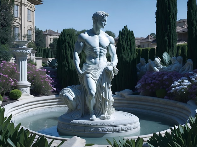 Beautiful statue fountain in the garden AI generated