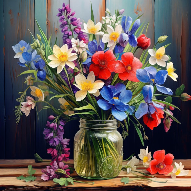 Beautiful still life of field flowers in a vintage