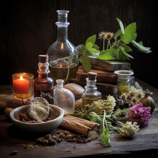 beautiful still life with herbal medicine