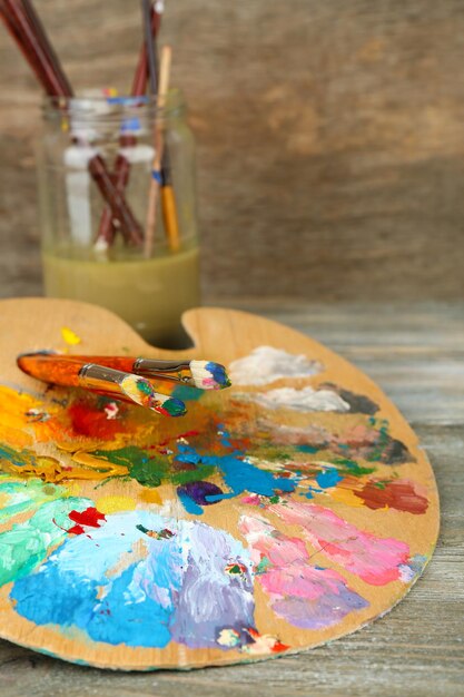 Beautiful still life with professional art materials close up