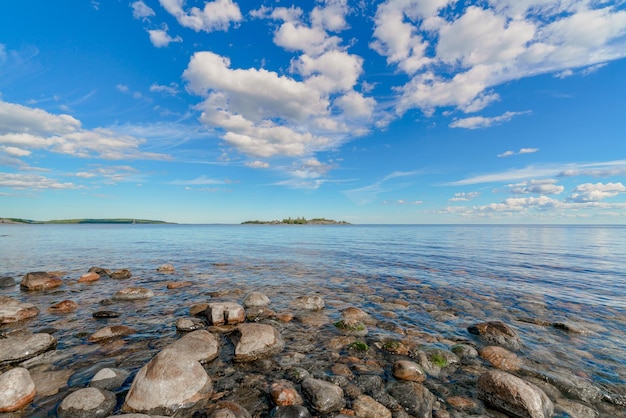 Beautiful stones on the lake Landscape of wild nature