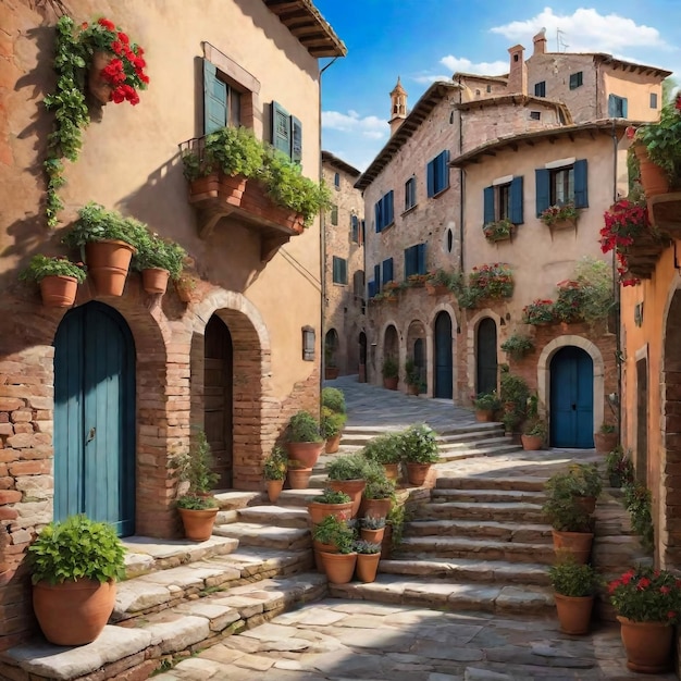 Beautiful street in the old town of Bomarzo Tuscany Italy