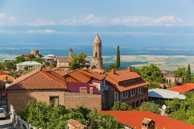 Beautiful streets and houses of the city of Sighnaghi Kakheti Georgia. Sighnaghi called the city of love