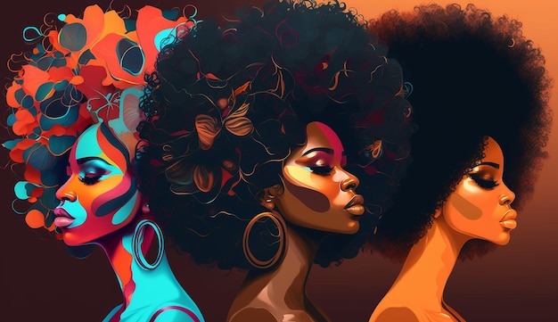 Beautiful stylish african american girls with curls Generative AI