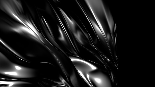 Beautiful stylish black background with pleats, drapes and swirls 3d illustration rendering