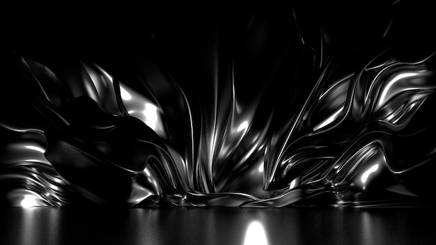 Beautiful stylish black background with pleats, Drapes and swirls. 3d rendering.