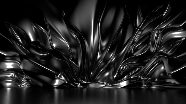 Beautiful stylish black background with pleats and swirls 3d illustration rendering