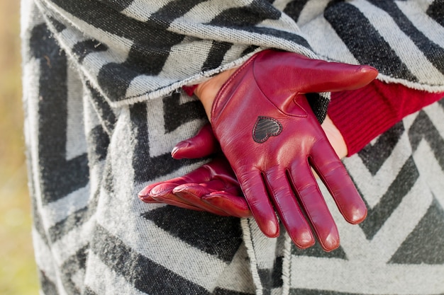 Beautiful Stylish Burgundy Gloves with a Heart