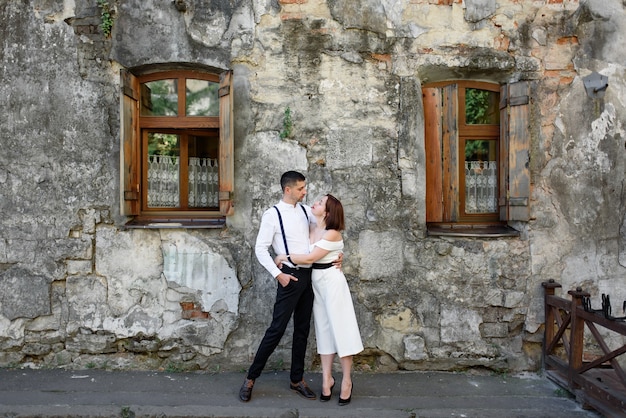 Beautiful stylish couple on a date on the streets in the old city