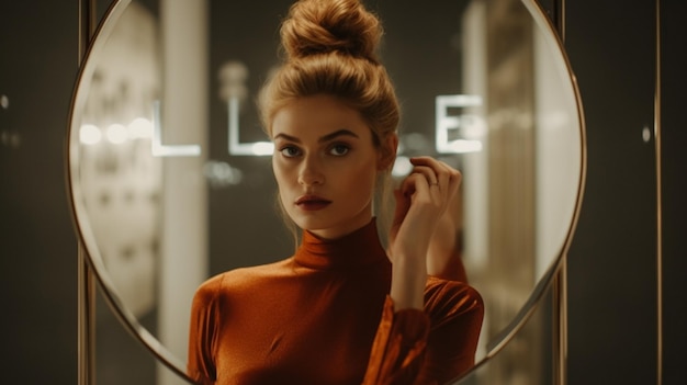 beautiful stylish woman in the mirror