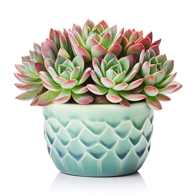 Beautiful succulent plant in pot isolated on white background