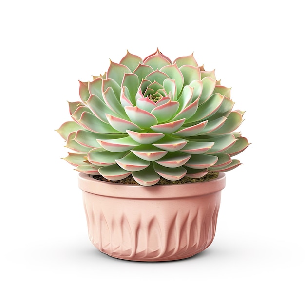 Beautiful succulent plant in pot isolated on white background