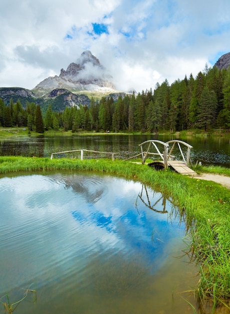 Beautiful summer Alpine  lake lago di Antorno view (Italia Dolomites)