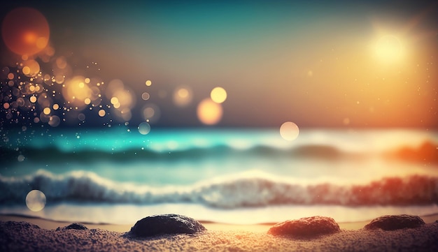 Beautiful summer background with beach and bokeh Generative AI