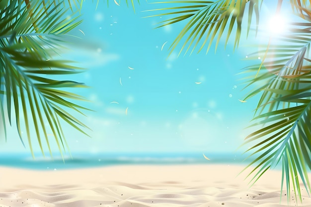 Beautiful summer background with palm leaves and sandy beach