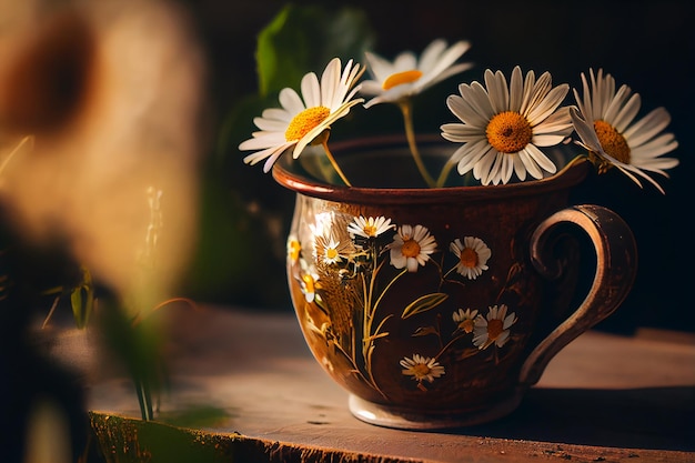 Beautiful summer daisies in a cup Illustration Generative AI