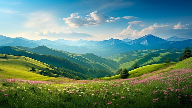 beautiful summer landscape in the mountains Generative AI illustrator