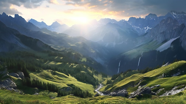 Beautiful summer landscape in the mountains Panoramic view